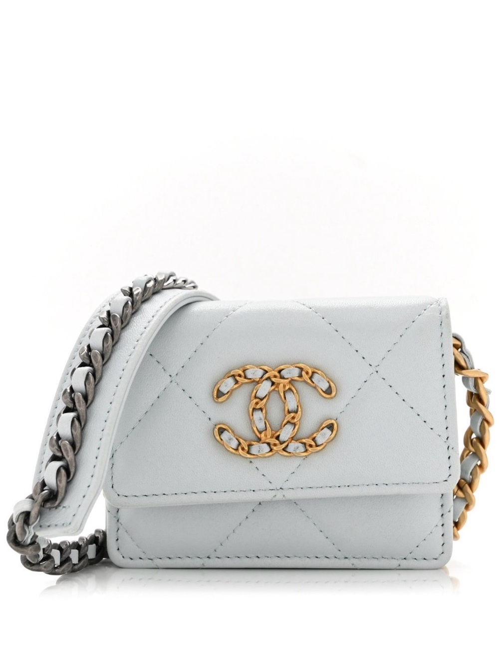 CHANEL Light Blue Quilted Mini Shoulder Bag with Gold CC